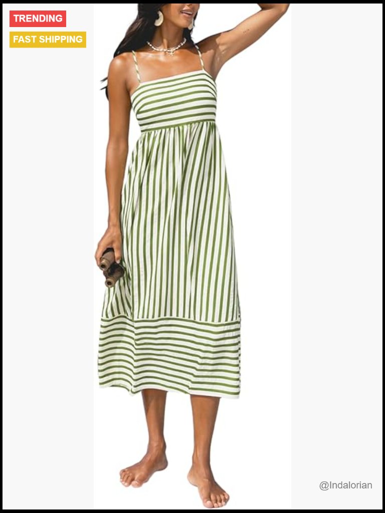 Sleeveless Square Neck Cutout Backless Striped Maxi Dress Summer Vacation